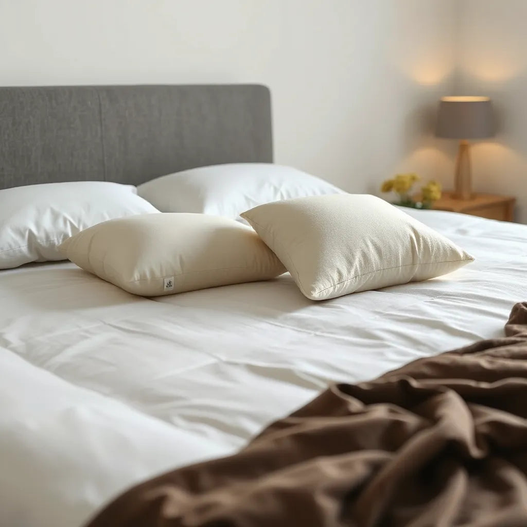 Neatly made bed with supportive pillows for comfortable neck and spine alignment during sleep